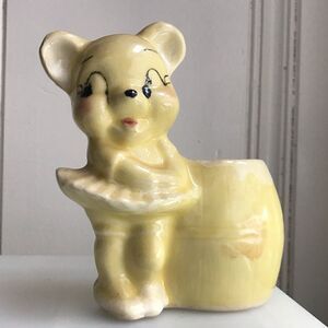 Hand Painted Black Eye Ballerina Bear by a Barrel Glazed Ceramic Planter
